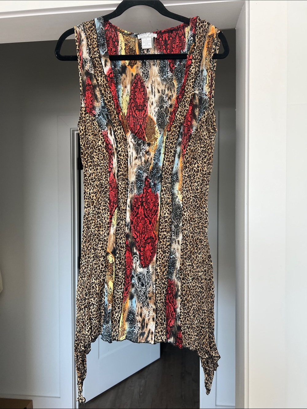 Alberto Makali Red, Tan & Black Mixed Animal Print Asymmetric Tank